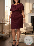 Connected Womens Plus Size Metallic Popover Dress, 14W/Bordeaux