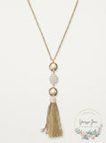 Inc Gold-Tone Imitation Pearl Fireball and Tassel Necklace