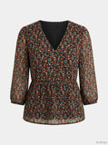 Notes Du Nord Womens Neeve Floral Print V-Neck Wrap Top, Size 8