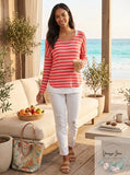 Maison Jules Womens Long-Sleeve Striped Lightweight Sweater Top Size XXL, Coral