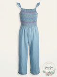 Epic Threads Big Girls Smocked Jumpsuit, Super Light Wash, Size XL