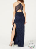 Emerald Sundae Juniors Glitter Lace a-Line Dress - Navy Size XXS
