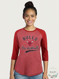 NBA Chicago Bulls Womens Premium Triblend 3/4 Sleeve/Red/XL