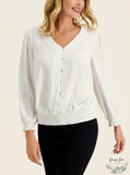 JM Collection Smocked Button Blouse, Size XL