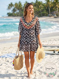 Miken Womens Embroidered V-Back Ruffled Tunic Dress Swim Cover-Up , Medium