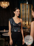 Cushnie Asymmetrical Draped Tank with Iridescent Paillette, Size 2