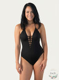 Bar lll Womens Halter Strappy Plunging One Piece Swimsuit