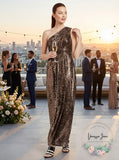 Calvin Klein Womens Metallic One Shoulder Evening Dress, Size 4