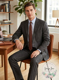 Dkny Mens Modern-Fit Stretch Charcoal/Brown Plaid Suit Separate Jacket,40L