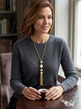 Inc Gold-Tone Imitation Pearl Fireball and Tassel Necklace