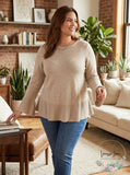 Style & Co Womens Plus Ribbed Trim Ruffled Pullover Sweater