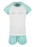 Champion Girls 2PC Mint Green Raglan Shirt Mesh Shorts Set Outfit, 3T