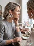 Anne Klein Silver-Tone Basket Weave Textured Doorknocker Clip-on Drop Earrings