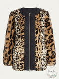 Donna Karan New York Leopard Print Faux Fur Jacket, Size Large