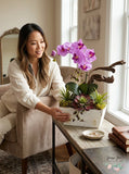 Nearly Natural 1458-Or Orchid & Succulent Garden With White Wash Planter