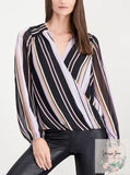 I.n.c. Petite Striped Surplice-Neck Top, Size PP