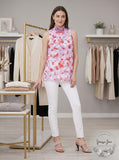 Calvin Klein Floral-Print Smocked-Neck Top, Size Large