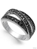 Inc Hematite-Tone Crystal Overlap Stackable Ring , Size 8