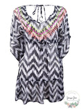 Miken Womens Embroidered V-Back Ruffled Tunic Dress Swim Cover-Up , Medium