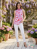 Calvin Klein Floral-Print Smocked-Neck Top, Size Large