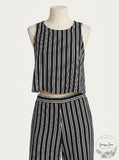 Aqua Women's Stripe Cropped Tank Top, Size Large