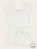 bar III Womens Tie Waist Cap Sleeve Pullover Sweater, White, Size XS
