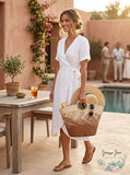 Inc Straw Two-Tone Large Straw Bag Summer Beach Tote Bag