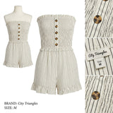 City Triangles Strapless Smocked Striped Romper Cream/Black Size M