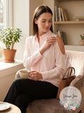 Dkny Women'S Pink Button Down Cold Shoulder Long-Sleeve Blouse Top Shirt, Large