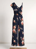 Aqua Asymmetric Floral Wide-Leg Jumpsuit, size Small