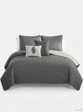 VCNY Home Hayden Solid Reversible Geometric Quilt Set, Queen, Charcoal/Vanilla