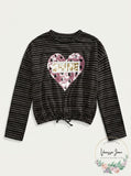 Belle Du Jour Big Girls Sequined Heart Drawstring Shirt, Size XL