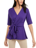 Alfani Faux-Wrap Tie-Front Peplum Blouse, Size Medium