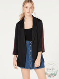 Almost Famous Juniors Stripe-Sleeved Jacket, Size Medium