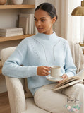 Aqua Cashmere Novelty Stitch Cashmere Mock Neck Sweater