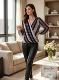 I.n.c. Petite Striped Surplice-Neck Top, Size PP
