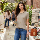 Carbon Copy Womens Striped Arrow-Embroidered Embellished T-Shirt, Size Medium