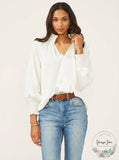 Vince Camuto Womens Ivory Smocked Blouson Sleeve Split Wear to Work Blouse Small