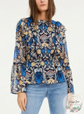 INC Womens Floral Print Ruffled Blouse, Size Large