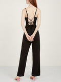 Teeze Me Womens Black Spaghetti Strap Scoop Neck Jumpsuit, Size 3/4