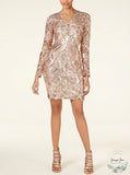 Marciano Womens V-Neck Bodycon Sequined-Mesh Sheath, Size 6