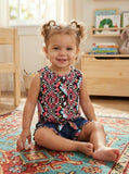 Limited Too Baby Girls 2 Piece Printed Blouse and Flap Denim Short, Size 12 MO