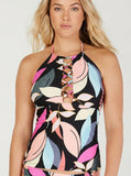 Hula Honey Juniors Jungle Printed High-Neck Halter Tankini Top, Size Medium