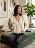 Elan Ruffle Trim Cardigan, Size Large