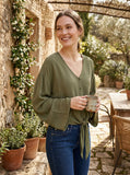 Ditsy Dream by Rdg Juniors Flare-Sleeved Tie-Waist Blouse, Size Small