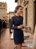 Aqua Lace Illusion Dress - Navy, Size Small
