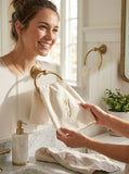 Avanti Towels, Monogram Initial Script Ivory and Gold 16″ x 30″ Hand Towel