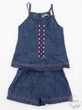 Lucky Brand Girls Blue Denim Short Romper One Piece Outfit, Size 2T