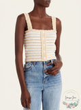Aqua Striped Crochet Tank, Size Large