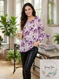 JM Collection Printed Statement-Sleeve Blouse,Size Small